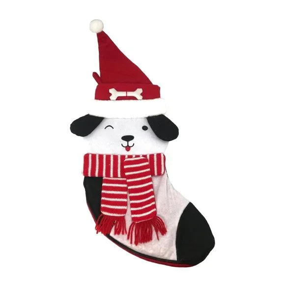 Large Puppy Dog with Santa Hat and Scarf Christmas Stocking for Dog or Human - Picture 1 of 3